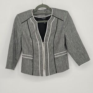 White House Black Market Zip Blazer Women 0 petite Grey Linen Blend Professional
